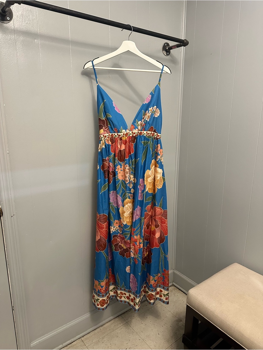 FARM Rio Blue Floral Maxi Dress with Multicolor Blooms